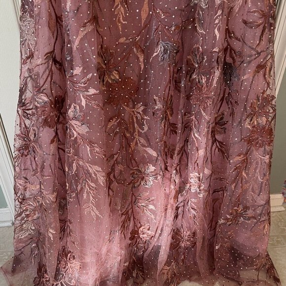 NWT MAC DUGGAL EMBROIDERED ILLUSION CAP SLEEVED A LINE LONG DRESS PINK 20263 - Picture 6 of 7